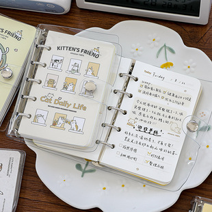 可爱小猫m5手帐本活页本 小号便携ins风高颜值手账本日记本笔记本