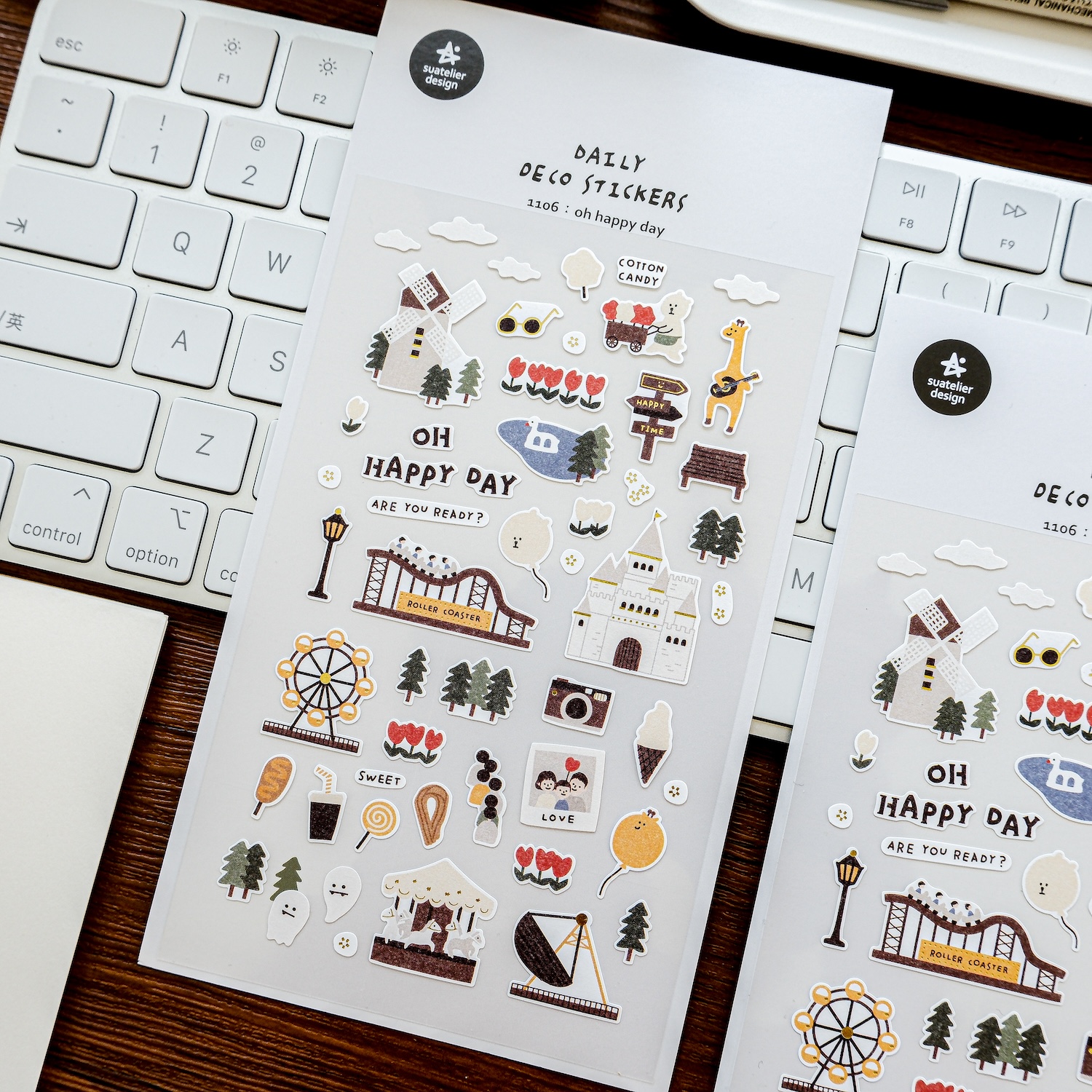 韩国贴纸suatelier快乐的一天手帐装饰贴画ins风高颜值手账素材