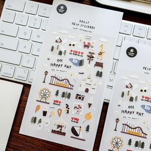 韩国贴纸suatelier快乐 饰贴画ins风高颜值手账素材 一天手帐装