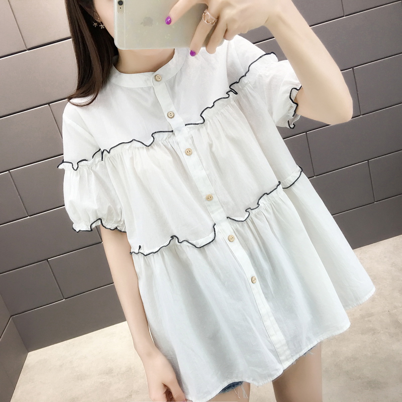 Large Maternity tops 2019 Summer wear Fashionable new pattern Korean Edition Easy have cash less than that is registered in the accounts summer Short sleeved T-shirtin the Women's clothing/Boutique , Lace shirt/Chiffon shirt  category - from Buy2taobao.com to provide professional Taobao agent buy service