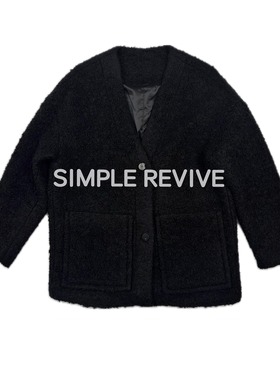 SIMPLE REVIVE【黑标系列】V领双面呢圈圈马海毛口袋廓形开衫大衣