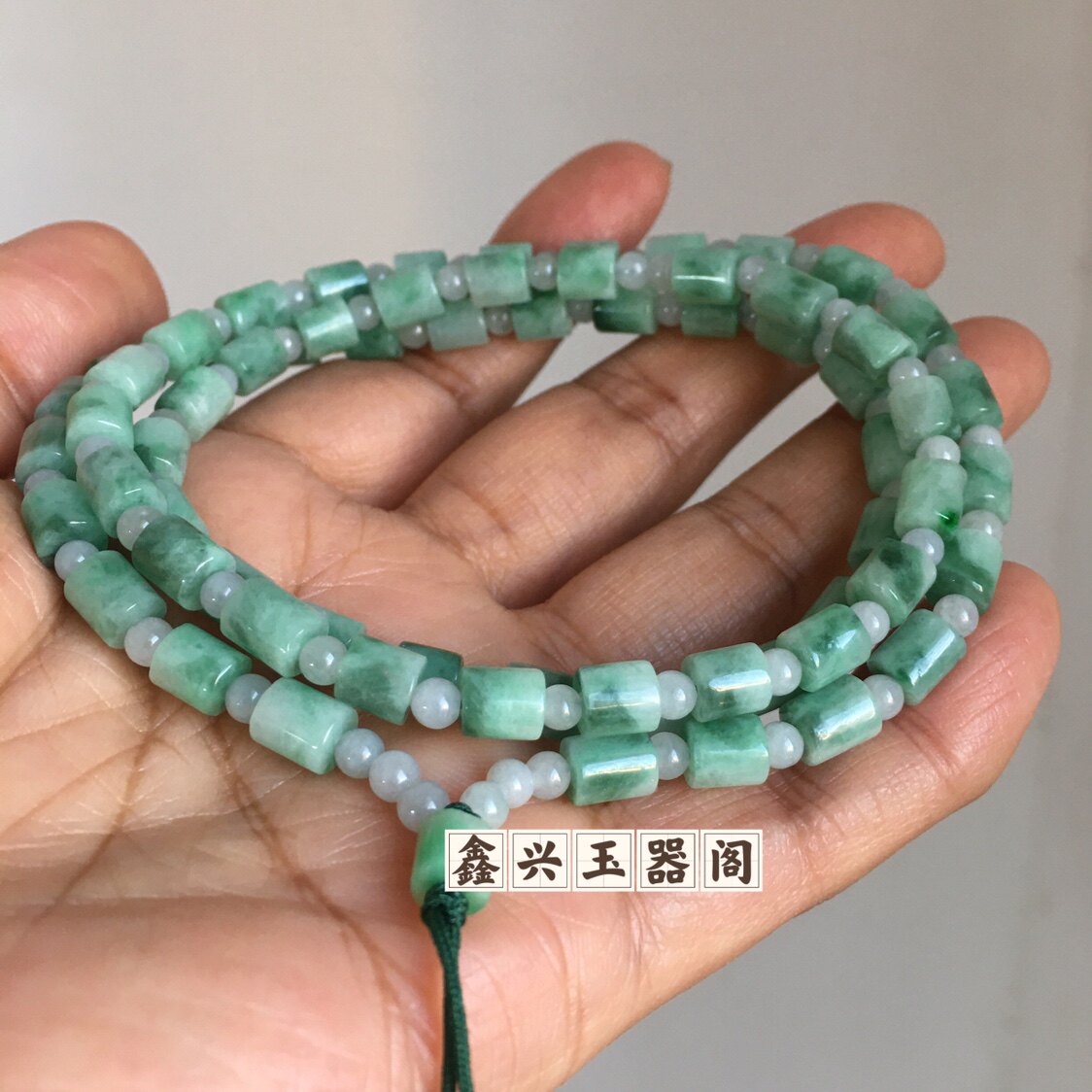 高品质天然翡翠A货阳绿飘花项链吊坠绳链卡5.5mm竹节项链玉佩挂链