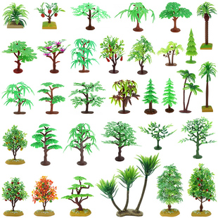饰水果树模型动物场景配件儿童玩教具 仿真植物塑料树松树椰子树装