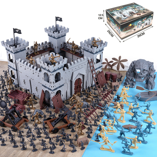 古代中世纪骑士兵人海盗骷髅军团城堡攻守城模型套装沙盘场景摆件