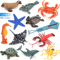 海底生物塑料仿真海洋世界动物模型海龟玩具螃蟹龙虾章鱼鲨鱼套装