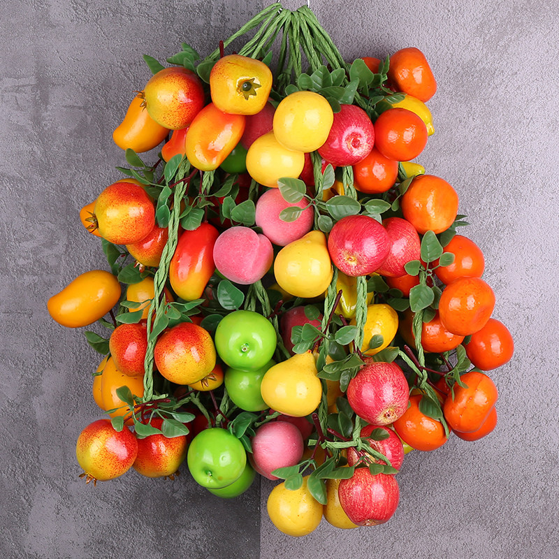 仿真果蔬挂串农家乐大号水果串红苹果石榴麻绳串展示装饰拍摄道具