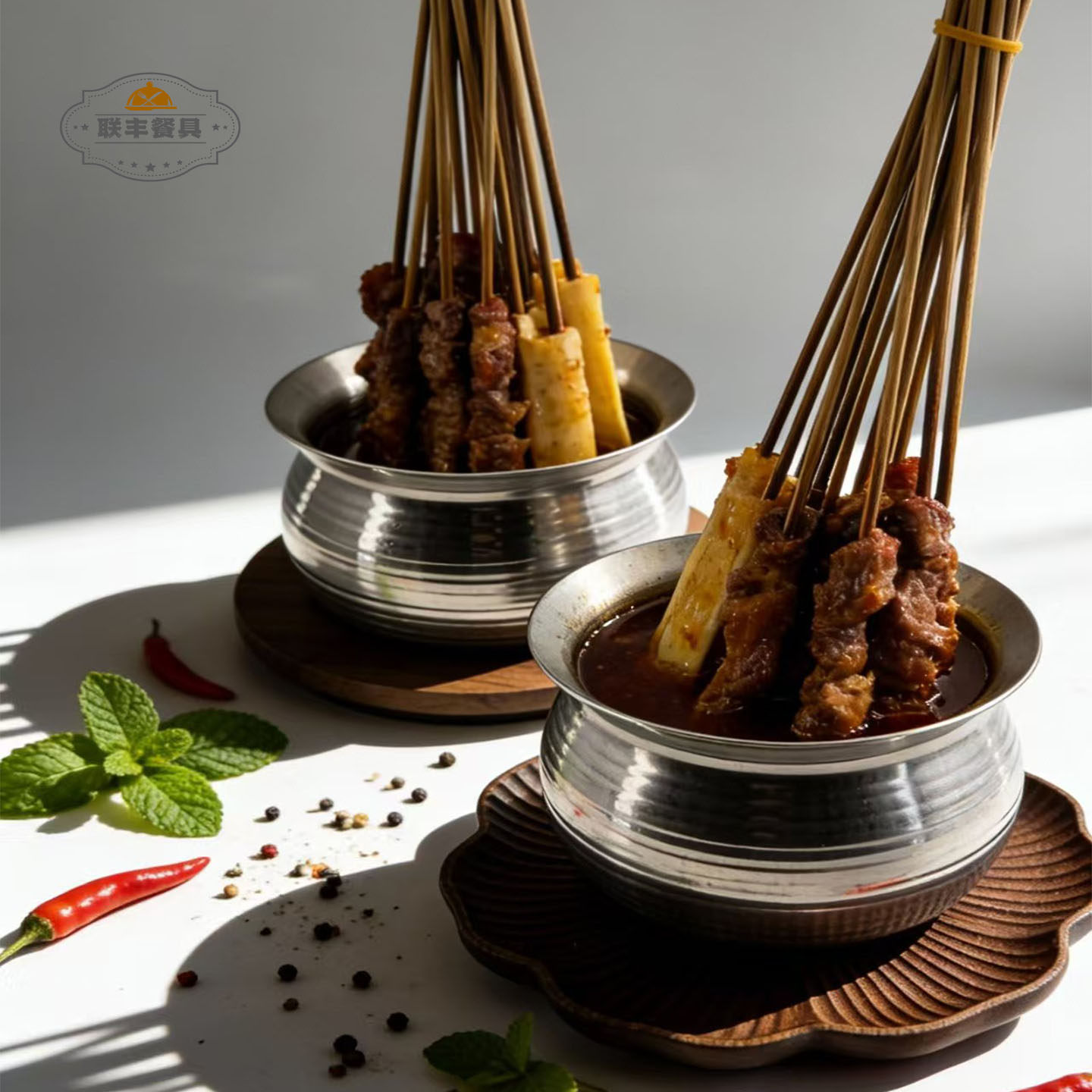 创意菜钵钵冷串串烤肉店火锅特色餐厅专用加厚三层钢串串钵碗