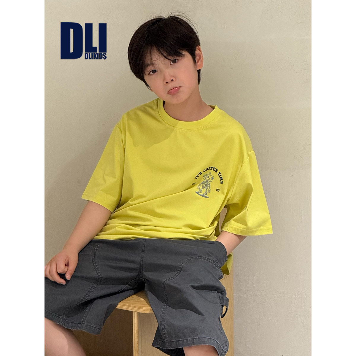 DLIDLIKIDS 夏季男女童机器人印花童趣上衣儿童索罗娜透气短袖t恤