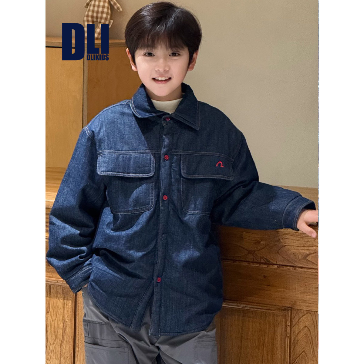DLIDLIKIDS冬季新款男女童加厚牛仔衬衫儿童夹棉可内搭可外穿外套,童装/婴儿装/亲子装,儿童牛仔衬衫,淘宝优惠券,粉丝福利购,淘宝优惠卷