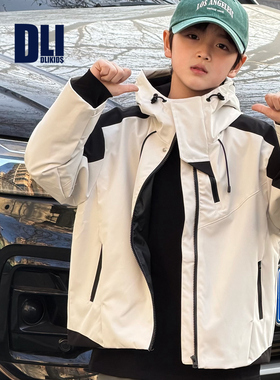 DLIDLIKIDS 春季新款男童户外三防冲锋衣男女童拼色儿童风衣外套