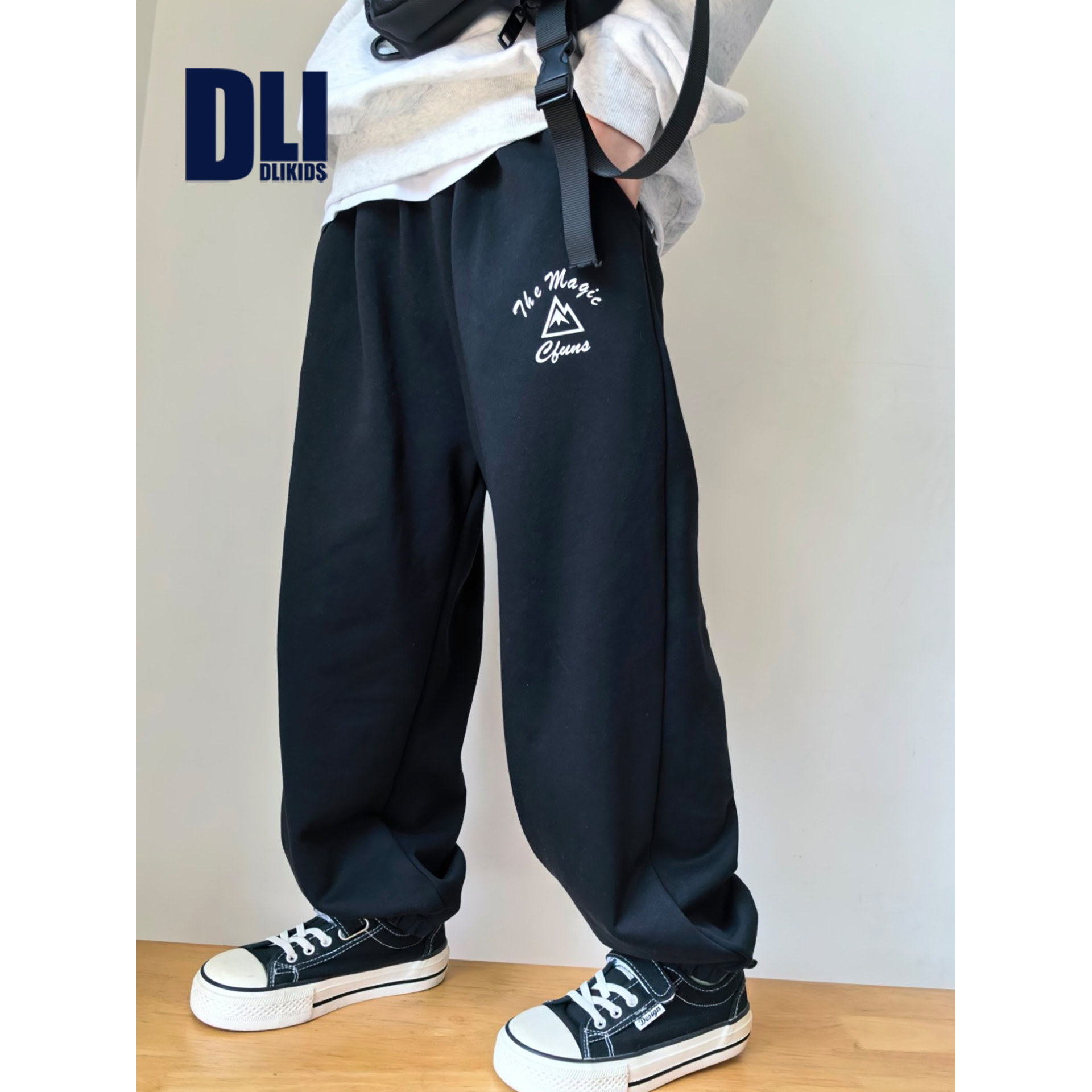 DLIDLIKIDS 秋季新款男女童宽松运动裤儿童裤子束脚卫裤休闲长裤