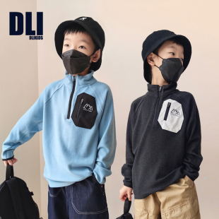DLIDLIKIDS秋冬新款 轻氧绒软糯糯卫衣上衣 儿童户外加绒立领保暖衫