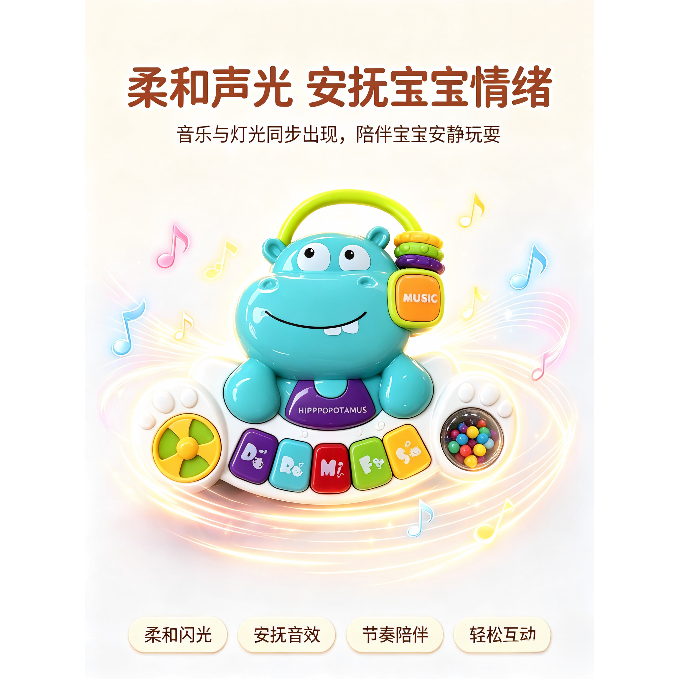 Leyia乐芽宝宝音乐律动小河马敲击乐器早教益智玩具0-3岁礼物
