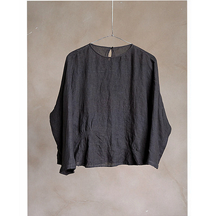 上衣 宽松衬衫 欢喜壹旧 2026春夏黑棕亚麻天然染色高级侘寂套头衫