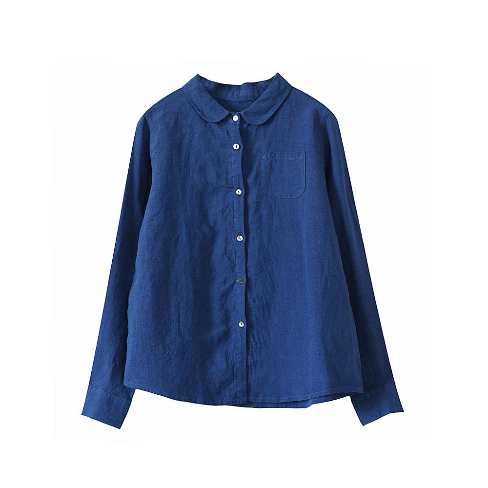 欢喜布衣   2026春款新深蓝彼得潘 文艺风纯亚麻长袖衬衫