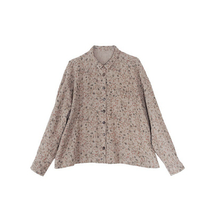 款 三季 莫奈 花园亚麻翻领复古淡雅印花宽松长袖 断码 衬衫 半价