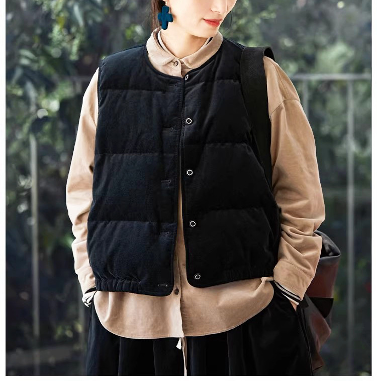 欢喜布衣  冬款丝绒寂静蓝平绒棉宽松保暖亲肤羽绒女马甲