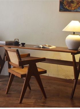 黑不二/中古复刻/昌迪加尔书桌实木工作台客厅玄关长条桌子宅寂风