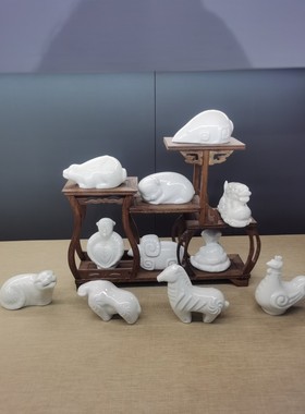 正宗定瓷白瓷陈氏定窑十二生肖摆件礼品
