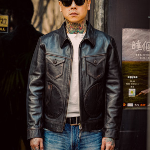 美式工装夹克门多萨马皮复古真皮欧美百搭春秋短款外套