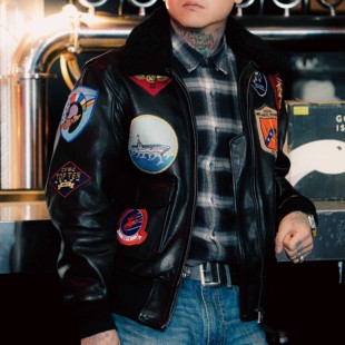 美式G1牛皮真皮冬款飞行服夹克壮志凌云皮衣加棉毛领