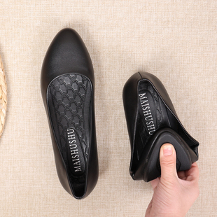 尖头黑色皮鞋女工作鞋软底单鞋平底空姐鞋久站不累脚职业女鞋通勤