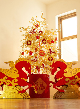 新年创意装饰商场店铺橱窗创意门头氛围布置马年春节打卡拍照道具