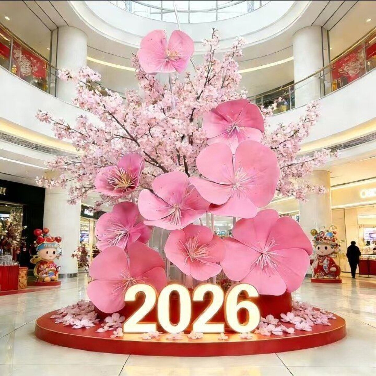粉色樱花仿真花艺装饰2026数字造型商场美陈道具手工立体花装置