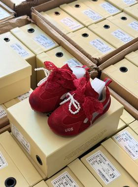uus25秋·红色做旧珍珠扣赛车鞋23-32码145元包邮