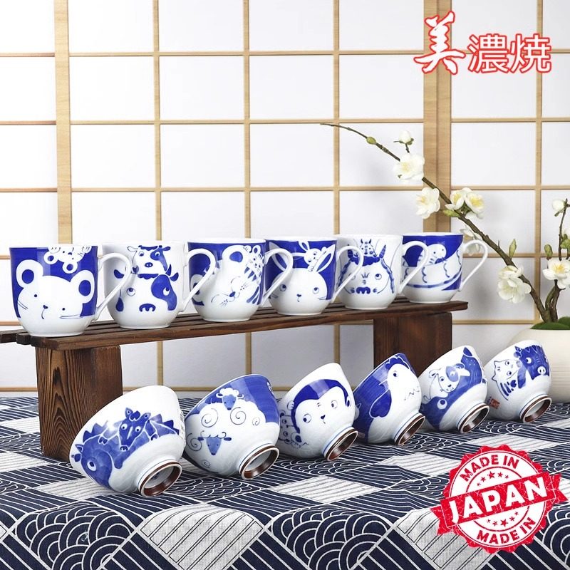 美浓烧日本进口十二生肖釉下彩陶瓷亲子手绘饭碗茶碗马克杯水杯