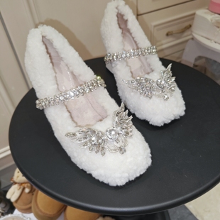 2025新款冬季加绒毛毛鞋女外穿保暖美少女中跟玛丽珍粗跟单鞋女