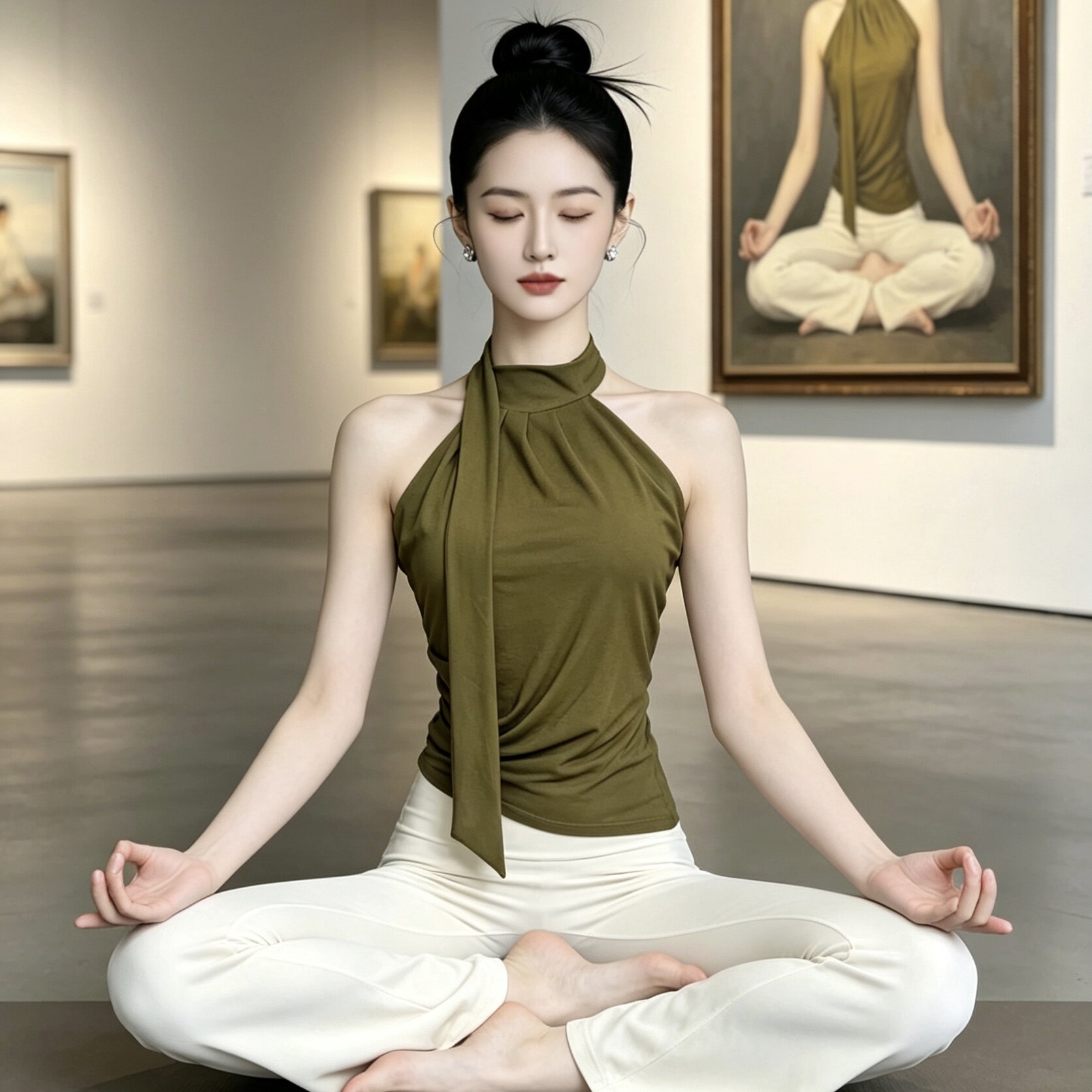 [瑜伽健身都能穿-挂脖飘带露肩-固定胸垫]健身普拉提瑜伽运动背心