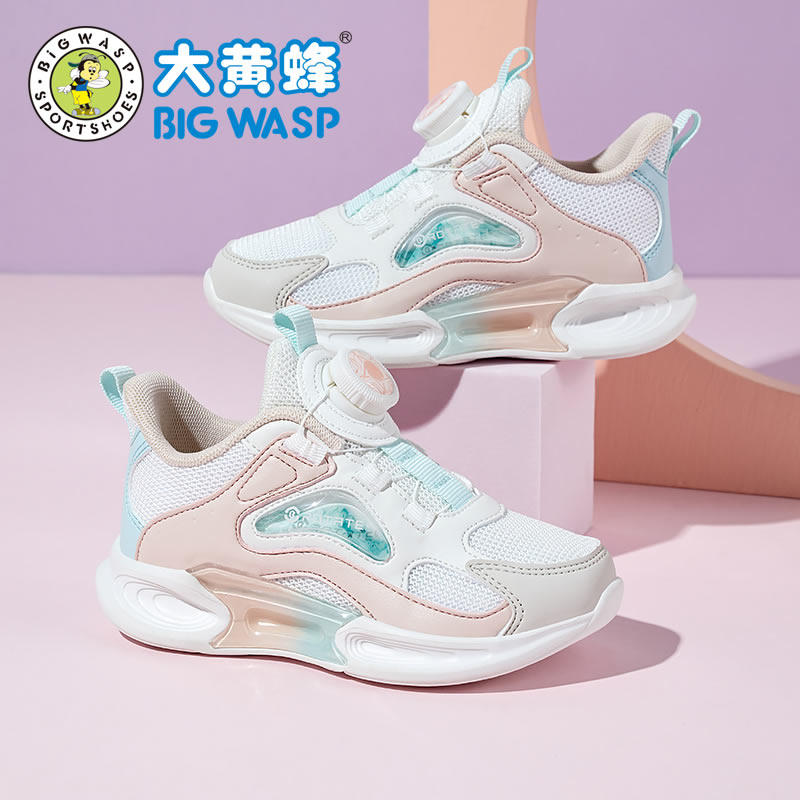 大黄蜂女童运动鞋春款透气儿童鞋小女孩旅游鞋中大童旋钮扣跑步鞋