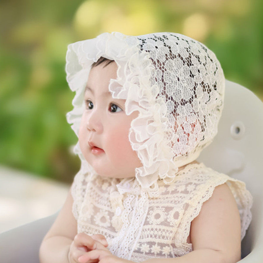 婴儿帽子夏季薄款蕾丝花边帽宝宝可爱宫廷帽新生儿公主帽遮阳防晒