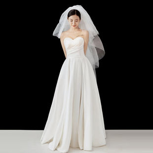 法式缎面婚纱2025新款抹胸显瘦公主A摆齐地旅拍森系网红款出门纱0