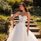 法式 简约绑带显瘦公主蓬蓬裙欧美新娘结婚出门纱 缎面抹胸婚纱新款