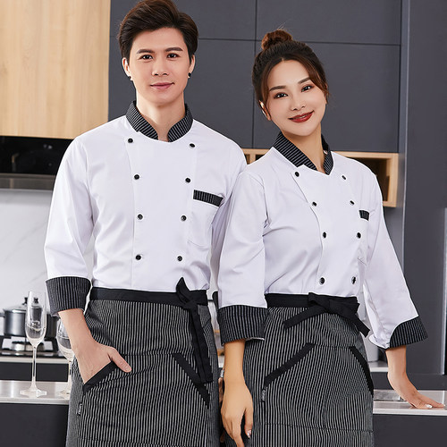 夏季短袖薄款食堂饭店厨师工作服