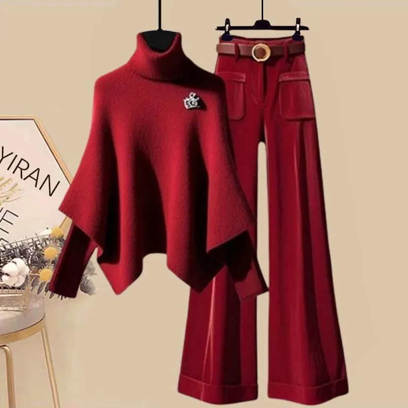 2025秋冬穿搭一整套高级感超好看新年圣诞假两件上衣阔腿裤套装女