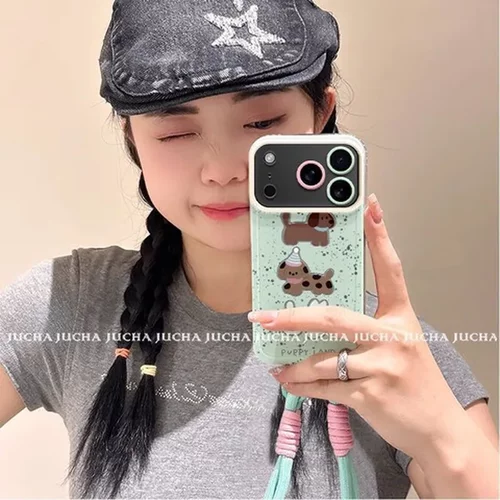 17pro三只泼墨适用手机壳带挂绳苹果iphone17狗新款全包