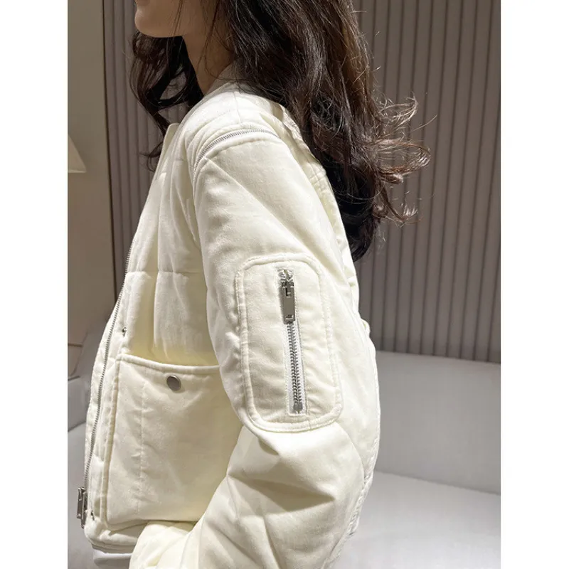 小香风绒面厚实夹棉棉服女冬季新短外套