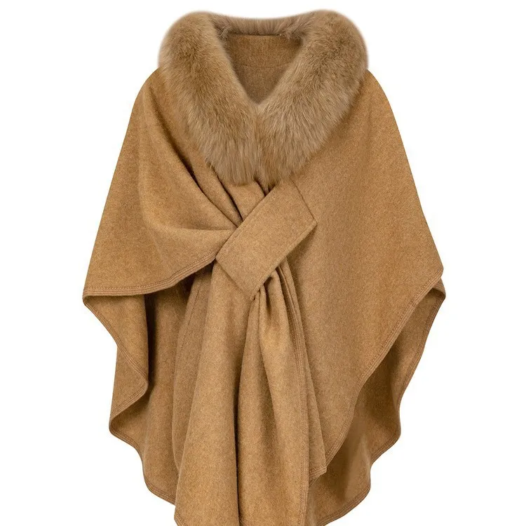 经典秋冬欧美中东新款女装气质大码开衫仿狐狸毛皮草披肩斗篷搭肩