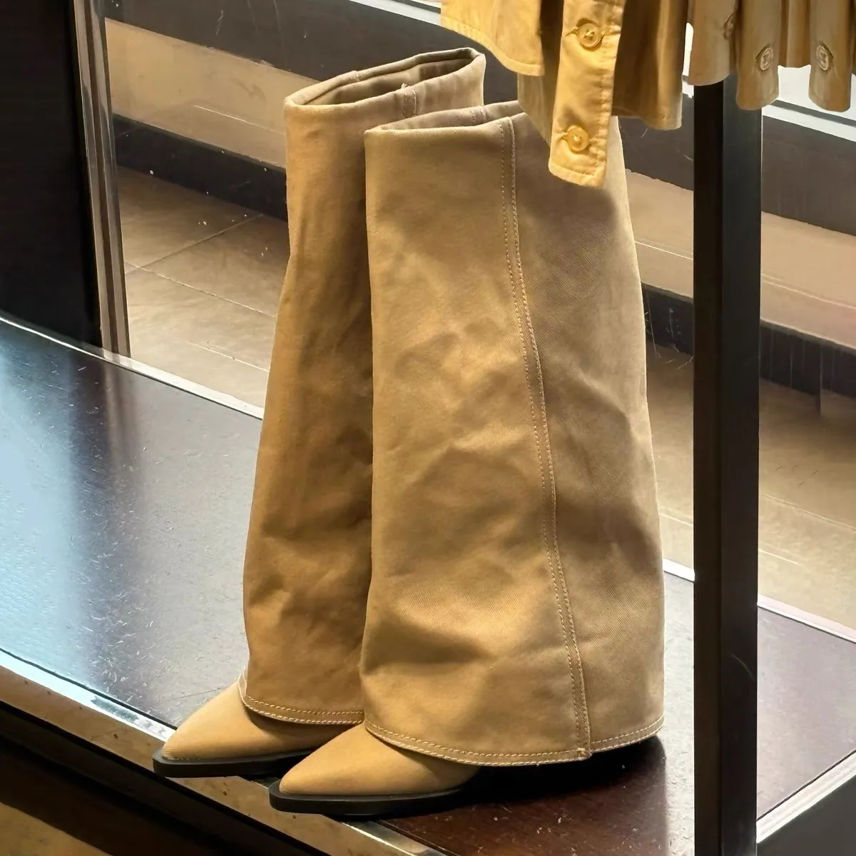 羊皮版~胖mm粗腿真皮厚底裤管靴女宽筒粗跟高跟长靴骑士靴长筒靴