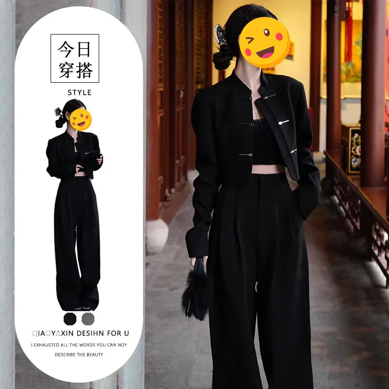 新中式盘扣西装外套女春秋设计感小众复古国风洋气高级感上衣套装