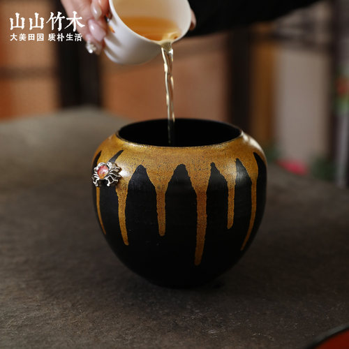 漆器建水蟹趣系列天然纯手工茶渣缸桌面废水小号茶室功夫茶烟灰缸