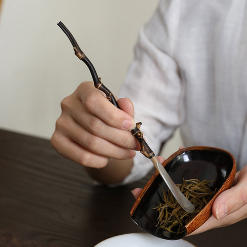 山山竹木紫竹茶拨牛角竹枝精工竹制茶扒复古手工茶匙功夫茶道配件