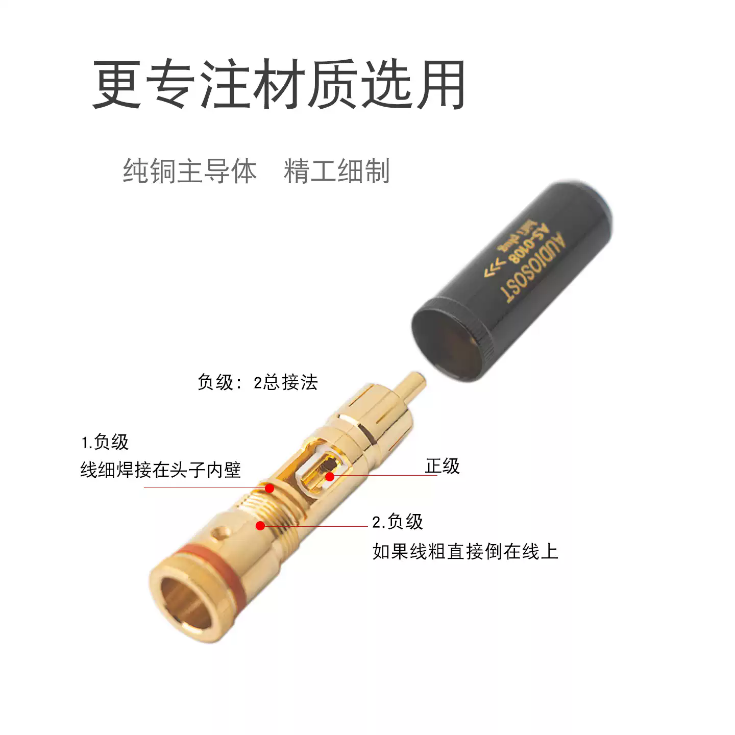 声弦RCA莲花插头音响音频音箱纯铜镀金DIY焊接头音视频AV连接端子