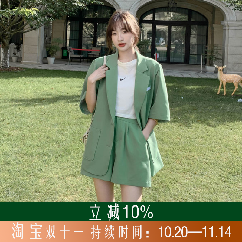 时尚小西装套装女士薄款2025夏季新款韩版休闲西服外套短裤两件套