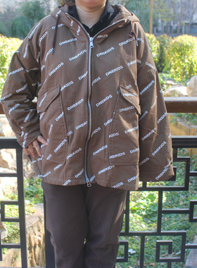 冬季大码加厚女装棉外套原创字母双拉链带帽棉服休闲宽松棉袄T441