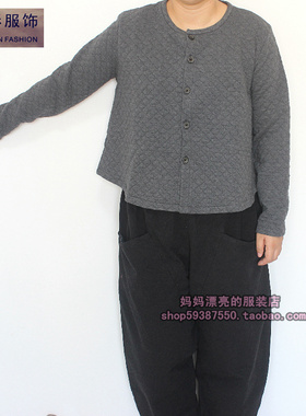 文艺范6231秋季太空棉纯色大码棉麻短款女装上衣韩版原创T恤外套