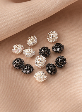 铜镀厚银高保镶锆石7MM镂空球隔珠手工diy手链项链串珠枪黑色材料